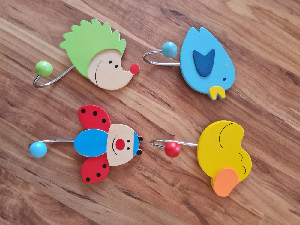 4 Garderobenhaken mit Tiermotiven, Secondhand