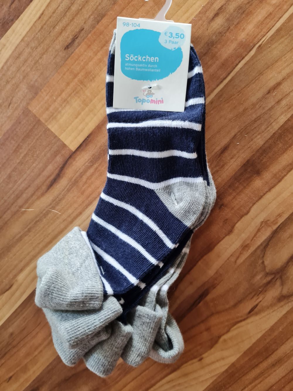 3 Paar Söckchen für Jungen, grau - marine, Gr. 98/104, Neuware mit Etikett