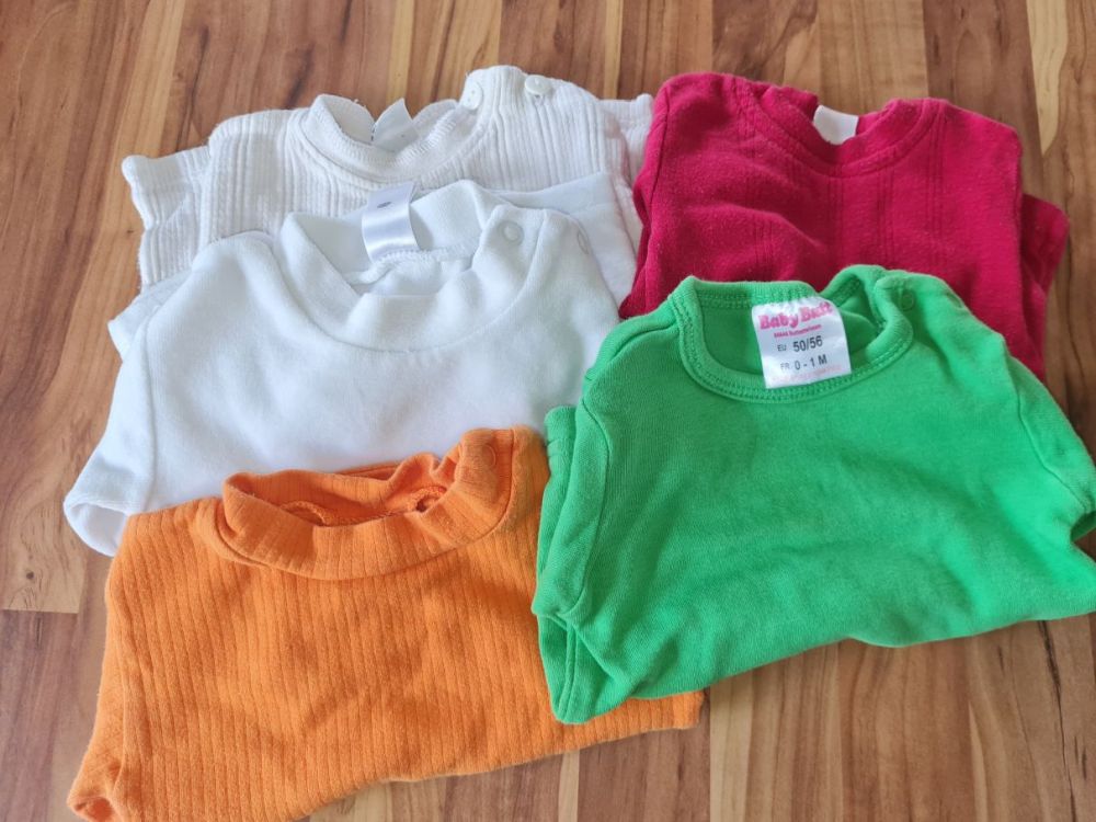 5 Langarmshirts, neutrale Farben, Gr. 50/56, Secondhand
