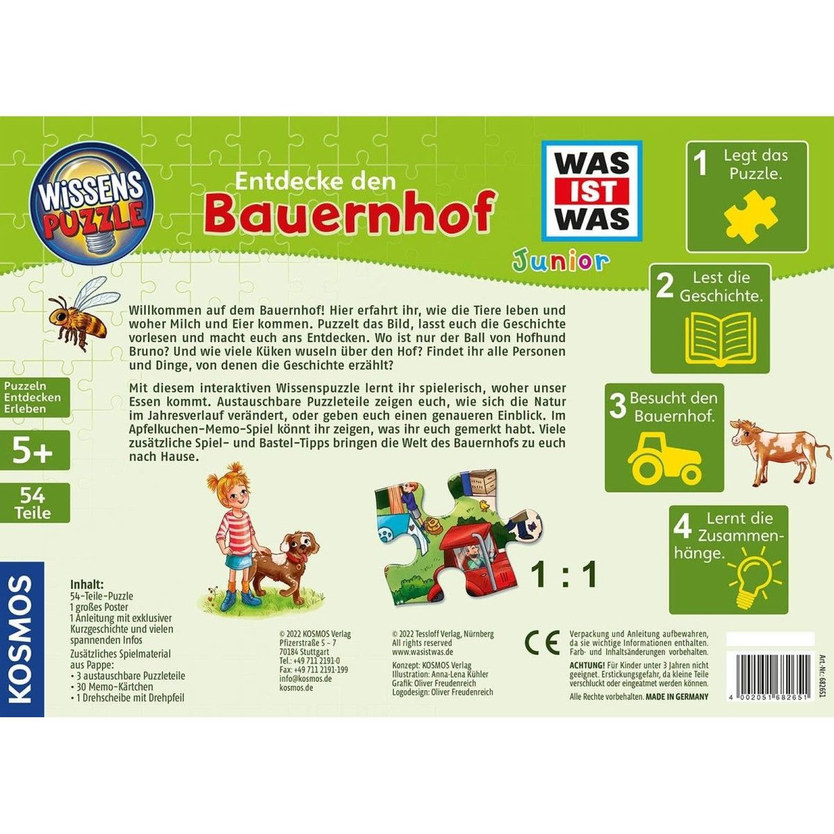Was ist was Junior - Wissenspuzzle: Entdecke den Bauernhof, 54 Teile, Neuware